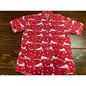 Barn Fly Shirt, Women's Large, Red White, Rooster Farm Stars, Button Up, Vintage